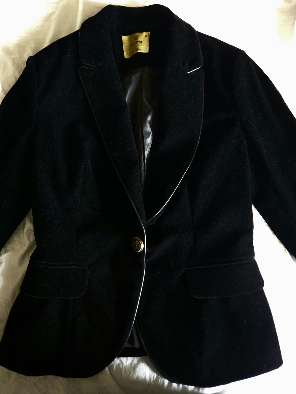 Women's Black Velvet Single-Button Blazer Jacket - Turkish Brand WOMMA